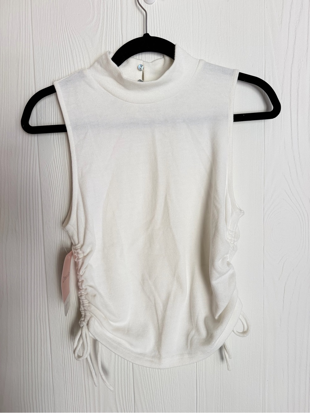 NWT Sleeveless Mock Neck Drawstring Side Tank Top - White